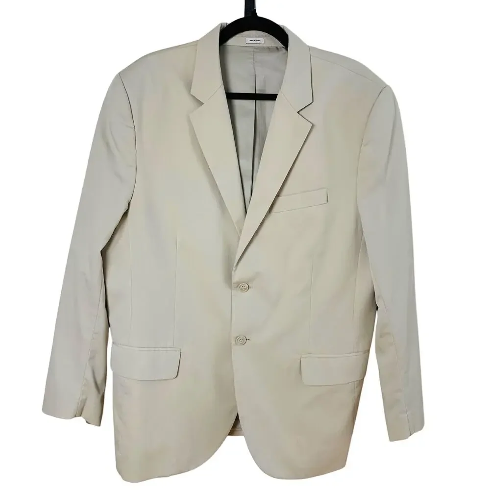 Calvin Klein Size L Lightweight Men's Sport Coat Blazer Jacket Beige Cotton